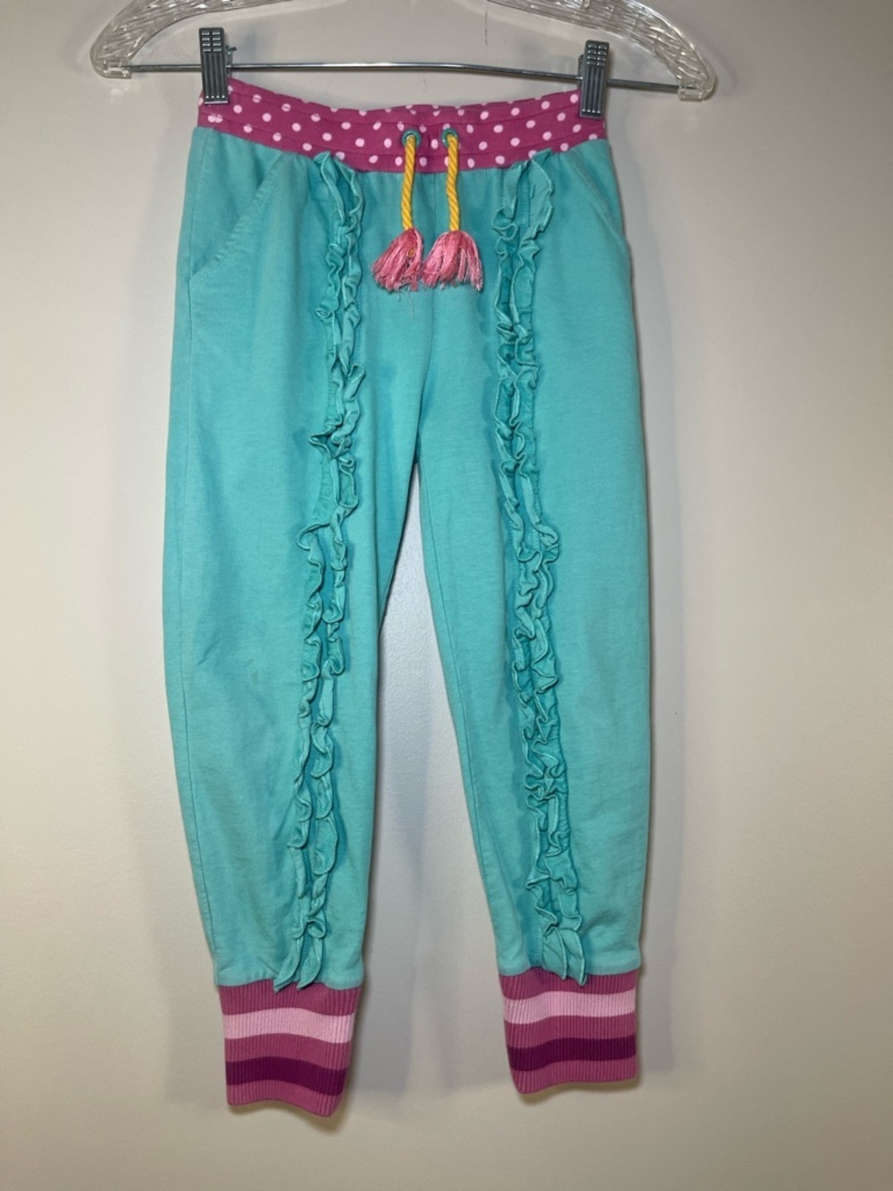 Matilda Jane Turquoise Race at Recess Joggers with Pink Polka Dot Waistband
